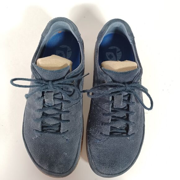 Birkenstock Womens Sneaker Size 6 W EU 37 Blue Suede Lace Up Bend Low Top - Picture 5 of 9
